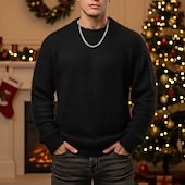preiswerte Herrenpullover-Herren Pullover Strickpullover Gerippt Stricken Normale Oberteile Gestrickt Einfach Rundhalsausschnitt Mode Basic Weihnachten Urlaub Bekleidung Herbst Winter Schwarz Weiß M L XL