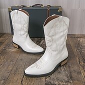 billiga Cowboy &amp; Western Boots-Vita herrstövlar i westernstil, äkta läder, cowboyinspirerad design, perfekta för utomhusevenemang, westernkläder