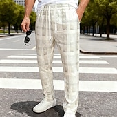 cheap Casual Pants-Men's Trousers Casual Pants Drawstring Pocket Elastic Waist Plaid Comfort Soft Outdoor Daily Holiday Fashion Classic Style Dark Khaki Light Khaki Micro-elastic