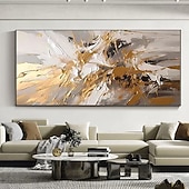 cheap Abstract Paintings-Gold oil painting handmade White Abstract Oil Painting on Canvas hand painted Bright Textured Original Foil Painting Art Large Modern Art painting for Living Room Wall Art Decor