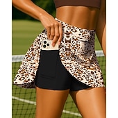 billige Kjoler og shorts-Dame Dyr Leopard Uformelt skjørt Tennisskjørt Ermeløs Lapper Lomme 2 i 1 UPF50+ UV-bestandig Flerlag UV Beskyttelse Volleyball Tennis Badminton Shorts Skjørter Blå og Gul Skoggrønn Lys Kaffe Tennis