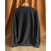 economico Camicie di lino-Per uomo Camicia Camicia di lino Camicia popover Camicia casual Camicia di cotone Semplice Vacanza Camicia hawaiana Nero Bianco Cachi Verde militare Manica Lunga Colletto alla coreana Primavera