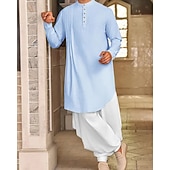 abordables Robes de Chambre-Homme Loungewear Chemise de Nuit Uni Élégant Confort Maison Quotidien Coton Respirant Col montant manche longue Printemps Automne Noir Blanche