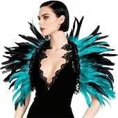 olcso kiegészítők-Karnevál 2026 Rio Karnevál Samba Kiegészítők Gótikus Természetes Toll Káplán Sál Vállra Terítő Csipkakolár Halloween Jelmezek Nőknek Brazil Fesztivál Előadási Jelmez