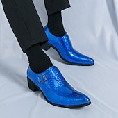 baratos Sapatos de monge-Mocassins masculinos azuis de verniz com fivela - calçado formal elegante para eventos especiais e trajes de noite.