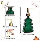 cheap Soap Dispensers-Glass Christmas Tree Hand Pump Dispenser Bottle - 300ml Red/Green Reusable Travel-Sized Soap/Lotion/Cleanser Container with Golden Reindeer Snowflake Design for Kitchen, Bathroom, Office - Durable