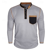 ieftine Tricou casual Henley-Bărbați Cămașă Henley Waffle Tricouri Cămăși bărbătești cu petice la coate Manșon Lung Culoare solidă Simplu Modă Designer Casual Bloc de Culoare Nasturi Henley Casual Zilnic În aer liber Vară Toamn