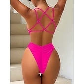 cheap One-piece swimsuits-Women's One Piece Swimsuit Sexy Cutout Monokini Tummy Control High Waist Slim Backless Vacation Beach Wear Solid Color V Neck Sleeveless Bathing Suits