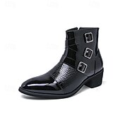 billiga Klädskor-Herrstövlar i vinröda lack i konstläder med tre spännen och krokodilstruktur – trendiga skor för kvällskläder, fester och speciella tillfällen