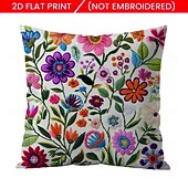 cheap Textured Throw Pillows-Floral Pattern Pillow Cover 2D Flat Print Soft Comfortable Cushion Case with Faux embroidery for Living Room Sofa Bedroom Home Decoration
