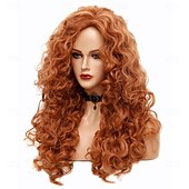 baratos Perucas Históricas-Peruca longa e ondulada de 71 cm (28 polegadas), cabelo sintético crespo e cacheado, cor vermelho-cobre natural, para mulheres.
