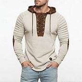 abordables t-shirts de base-Hommes T-shirt Chemise à Manches Longues Chemises pour hommes avec coudières manche longue À capuche Toutes saisons Bloc de Couleur Slim Plissé Mode Designer Basique À lacets Patchwork Occasionnel