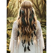 cheap Accessories-Carnival 2026 Rio Carnival Samba Accessories Bohemian Feather Hair Extension Headband - Hippie Adjustable Braided Hairpiece with Beads Brazil Festival Performance Costume