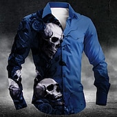 baratos Camisa Vintage-Homens Caveiras Rosa Flores Camisa Social camisa de botão Manga Longa Vintage retrô Estilo gótico escuro Casual Ao ar livre Feriado Primavera Outono Aberto para a Lateral Impressão 3D camisas de