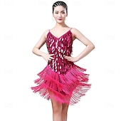 economico Abiti da Pratica-Costumi da ballo Samba Vestito scintillante in paillettes Finge Vestiti di danza tango latino Mini vestito Abbigliamento per carnevale Costumi per performance