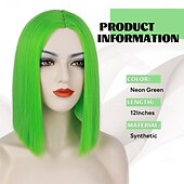  Zelené paruky Syntetická paruka rovná bob s prostředním pěšinkou krátké zelené syntetické vlasy ženy měkká móda