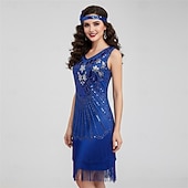 economico Abiti degli anni '20-Anni Ruggenti Anni 1920 Lunghezza al ginocchio Lunghezza corta Abito Flapper Gonna pullover Senza maniche Il grande Gatsby Invitato al matrimonio Paillettes Scollo a V Costume Per donna Carnevale