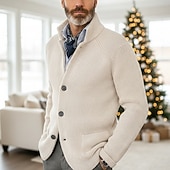 billiga cardigan tröja för män-Herr Tröja Klänning tröja Cardigan Tröja Våffelstruktur Sticka Vanliga toppar Stickat Button-Down Hög krage Klassisk Ledigt Kläder Raglanärm Höst vinter Vår Blå Röd Brun XS S M