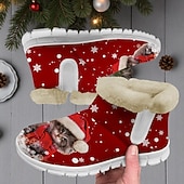 baratos Sapatos de Natal Femininos-Botas femininas natalinas quentinhas com forro de pele e estampa fofa de Papai Noel com gatinho – estilo aconchegante de inverno, sola leve antiderrapante, perfeitas para festas de fim de ano, passeios ao ar livre, uso casual e para presentear no Natal.