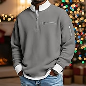 Недорогие Мужские повседневные футболки-Муж. Футболка с вафельным рисунком Футболка Длинный рукав Половина молния Осень Наступила зима Сплошной цвет Традиционный / винтаж На каждый день Цветовые блоки Карман на молнии