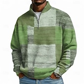 baratos Padrão Geométrico-Homens Geométrica Xadrez Waffle Moletom Moda Diário Clássico Casual Colarinho Chinês Quarter Zip Ao ar livre Casa Escritório Trabalho Azul Amarelo Laranja Verde Zip Up Outono Inverno Designer S M L