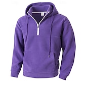 お買い得  メンズベーシックパーカー-男性用 パーカー クォータージッパーパーカー フリースパーカー ブルー ブラック パープル ライトグレー ダックグレー フード付き 平織り ジッパー ポケット スポーツ 日常 祝日 ポリエステル ストリートファッション ベーシック カジュアル 秋 冬 衣類 パーカー トレーナー