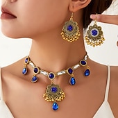 abordables Collier pour femme-Parure traditionnelle indienne de collier et boucles d&#039;oreilles ornée de pierres précieuses colorées et de perles - bijoux de mariée et de fête