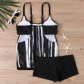abordables Tankinis-Mujer Bañadores 2 piezas Bermudas Traje de baño Retazos Espalda al Aire Vacaciones Ropa de playa Floral Escote en U Sin Mangas Trajes de baño
