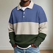 economico Polo da rugby da uomo-Per uomo A righe Magliette Polo a Nido d'Ape Polo da rugby Manica Lunga Magliette polo Camicie con Colletto Casual Athleisure Abbigliamento quotidiano Bottoni Primavera Autunno Inverno Blu Rosso