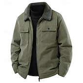 baratos Jaquetas Casuais-Homens Jaqueta de Inverno Casaco de lã Jaqueta casual Férias Diário Térmico / Quente Bolsos Tosão Outono Inverno Tecido Moda Roupa de rua Lapela Padrão Preto cáqui Verde Tropa Cinzento Casaco