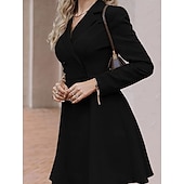 cheap Plain Dress-Women's Midi Dress Blazer Dress Fashion Modern Daily Office Vacation Regular Fit Plain Long Sleeve Deep U Shirt Collar Blue Black Camel Spring Fall Winter