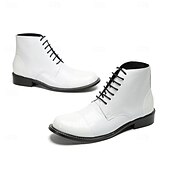 halpa Ensiluokkaiset nahkasaappaat-Miesten valkoiset aidosta nahasta valmistetut nauhalliset nilkkurit - tyylikäs ja elegantti muotoilu, ihanteellinen juhlatilaisuuksiin, toimistokäyttöön ja trendikkääseen arkeen