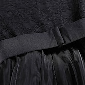economico Sala da Ballo Standard-Abito da allenamento per ballo da sala da donna, elegante, nero, con maniche in pizzo, scollo a barca, valzer, tango, rumba moderna