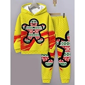 voordelige Kerstsets voor kinderen-Kerstmis Jongens 3D Grafisch Ruitjes Peperkoek mannen Kerstsets kerstcadeau Set met capuchon en joggingbroek Lange mouw Lente Herfst Dagelijks Basic Casual Kinderen 4 jaar + Capuchon Buiten Vakantie