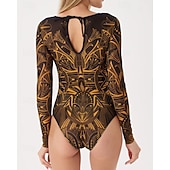 Χαμηλού Κόστους Rash Guards One Pieces-Γυναικεία Προστατευτικά Μαγιό Ολόσωμα μαγιό Γραφική Μπόχο Δίχτυ Προστασία UV Αναπνέει Μακρυμάνικο Μαγιό Σέρφινγκ Παραλία Διακοπές Άνοιξη