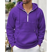 お買い得  メンズベーシックパーカー-男性用 パーカー クォータージッパーパーカー フリースパーカー ブルー ブラック パープル ライトグレー ダックグレー フード付き 平織り ジッパー ポケット スポーツ 日常 祝日 ポリエステル ストリートファッション ベーシック カジュアル 秋 冬 衣類 パーカー トレーナー