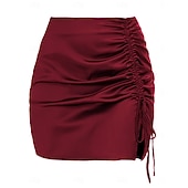 economico Gonne semplici-Per donna Gonne in raso Moda Casual Mini Vita Alta Gonne Semplice Arricciato Inelastico Quotidiano Feste Vinaccia Nero Bianco Verde Estate