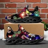 baratos Ténis para Homem-Tênis masculino com estampa natalina iluminada - luzes de LED vibrantes, calçado esportivo confortável para as festas de fim de ano, eventos festivos e encontros ao ar livre.