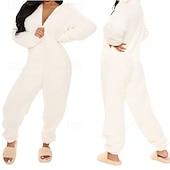 cheap Bodysuits-Women's Loungewear Onesie Warm Fashion Sexy Pure Color Zipper Hoodie Pant Vacation Home Street Sleeveless Crew Neck Blue Black White Red Brown Fall Winter Regular Fit