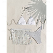 ieftine Topuri și seturi-Samba Dancewear Outfit strălucitor din paiete argintii pentru femei - Set cu top halter bralette și fusta pentru petreceri rave - Costum de performanță