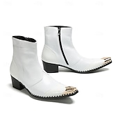 economico Stivali in pelle di alta qualità-stivaletti da uomo in pelle bianca - design elegante con chiusura a cerniera, eleganti e versatili per occasioni formali e semi-formali