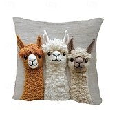  Vintage Alpaca Friends Pillow Cover 2D Flat Print Decorative Cushion Case Modern Style Soft Linen Throw Pillow for Sofa Bedroom Living Room Decor