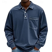 preiswerte Klassisches Poloshirt für Herren-Herren Poloshirts Golfshirt Lässig Straße Revers Langarm Basic Modern Einfach Tasche Knöpfe Frühling Herbst Normale Passform Violett Marineblau Fuchsie Khaki Armeegrün Grau Poloshirts