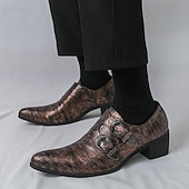 זול נעלי נזיר-נעלי גברים עם רצועות נזיר כפולות מעור דמוי עור חומות - נעלי ערב אלגנטיות לחתונות ואירועים רשמיים