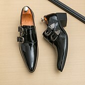 זול נעלי נזיר-נעלי גברים עם רצועות נזיר כפולות מעור דמוי עור חומות - נעלי ערב אלגנטיות לחתונות ואירועים רשמיים
