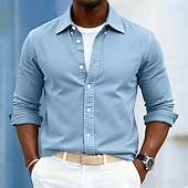 cheap Men's Smart Casual Shirts-Men's Shirt Casual Shirt Button Up Shirt Acid Wash Shirt Navy Blue Gray Long Sleeve Plain Lapel Casual Daily Clothing Apparel Fashion Modern Smart Casual