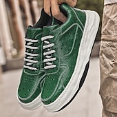 tanie Casualowe sneakersy-męskie zielone trampki ze sztucznej skóry – stylowe i wytrzymałe, idealne na co dzień, na niezobowiązujące wyjścia i do modnego stylu ulicznego