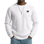 Недорогие основные футболки-Муж. Футболка Рубашка с длинным рукавом Длинный рукав Вырез под горло Весна Осень Зима Геометрический принт Полотняное плетение Пит Стрип Мода Оригинальный рисунок Классический Жаккард Вязанная