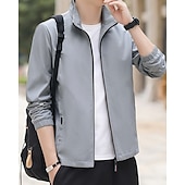 abordables Vestes de course-Homme Couleur Unie Veste zippée blouson aviateur Manteaux décontractés Printemps &amp; Automne avec poches manche longue Athleisure Imperméable Léger Salle de sport Randonnée Course Entraînement Noir