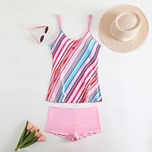 Χαμηλού Κόστους Τανκίνι-Γυναικεία Μαγιό 2 κομμάτι Σορτσάκια Μαγιό Εξώπλατο Διακοπές Ρούχα παραλίας Ριγέ Στρογγυλή Λαιμόκοψη Αμάνικο Μαγιό